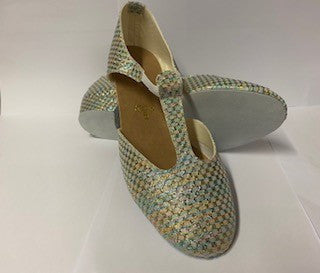 Silver Rainbow Harlequin Glitter Greek Dance Sandals Teaching Shoes Low Heel