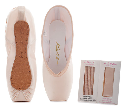 Pink Satin Professional Ballet Pointe Shoes Hard Shank Plain Satin Toe