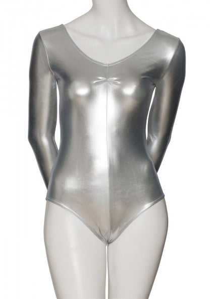 KDC009 Women's Girls Shiny METALLIC All Colours Long Sleeve Ruched Dance Leotard