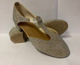 Silver Lurex Glitter Greek Dance Sandals Teaching Shoes Low Heel