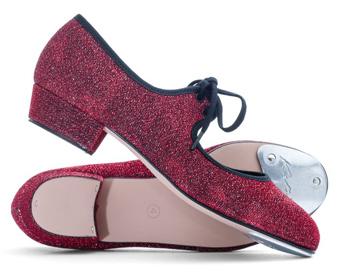 Girls Ladies Red Glitter Low Heel Tap 