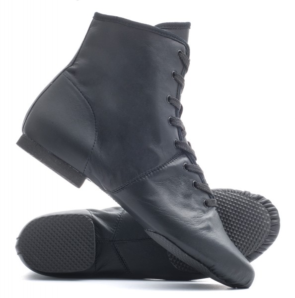 Katz Dancewear Black PU Rubber Split Sole Lace Up Jazz Dance Stage Practice Boot Shoes 