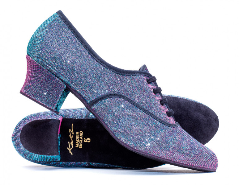 Multi Glitter Cuban Heel Suede Sole Lace Up Practice Stage Ballroom Shoes