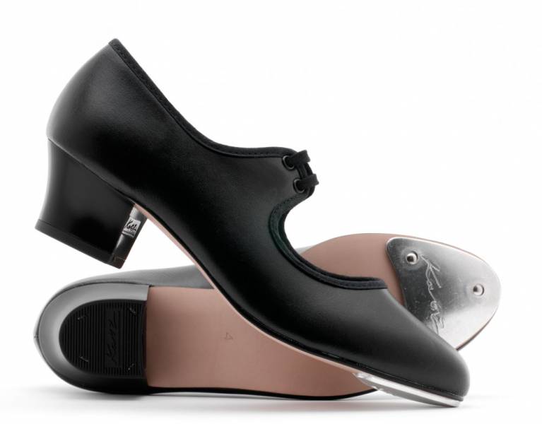 Girls Ladies Black Leather Cuban Heel 