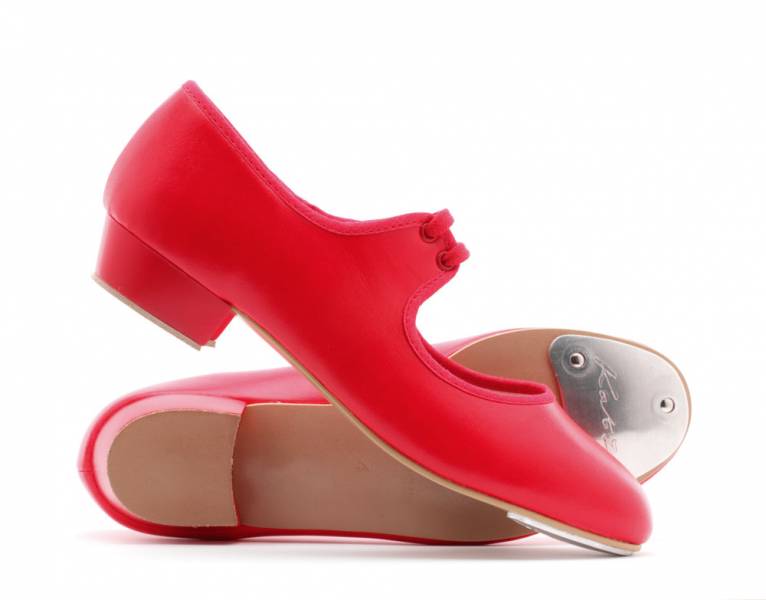 Girls Ladies Red PU Low Heel Tap Dance 